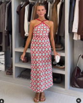 ZARA BNWT 2025. ECRU RED GEOMETRIC PRINT KNIT HALTER DRESS. 3500/005/330 - $67.57