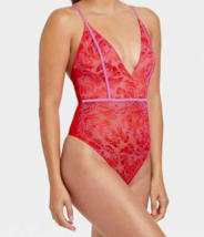 AUDEN ~ Size XS ~ Teddy Lace V-Neck Lingerie Bodysuit Sleepwear ~ Pink/Red - $23.38