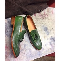 Best Hand Stitched Green Color Tassels Loafer Shoes, Men&#39;s Genuine Leather Shoes - £127.07 GBP