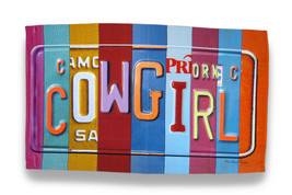 Scratch &amp; Dent License Plate Cowgirl Throw Rug by Kate Ward Thacker 37 X 22 In. - £15.63 GBP