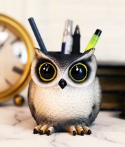 Whimsical Great Horned Owl Owlet Baby Stationery Pen Make Up Brush Holder Statue - £18.43 GBP
