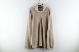 Vtg 90s Streetwear Mens XL Distressed Sherpa Deep Pile Fleece Sweater Tan Brown - £45.50 GBP