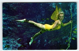 Weeki Wachee Florida Postcard Winged Swimsuit Mermaid Underwater Show Chrome - £10.09 GBP