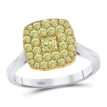 14kt Two-tone Gold Princess Yellow Diamond Solitaire Square Frame Ring 1.00 Cttw - £1,434.73 GBP