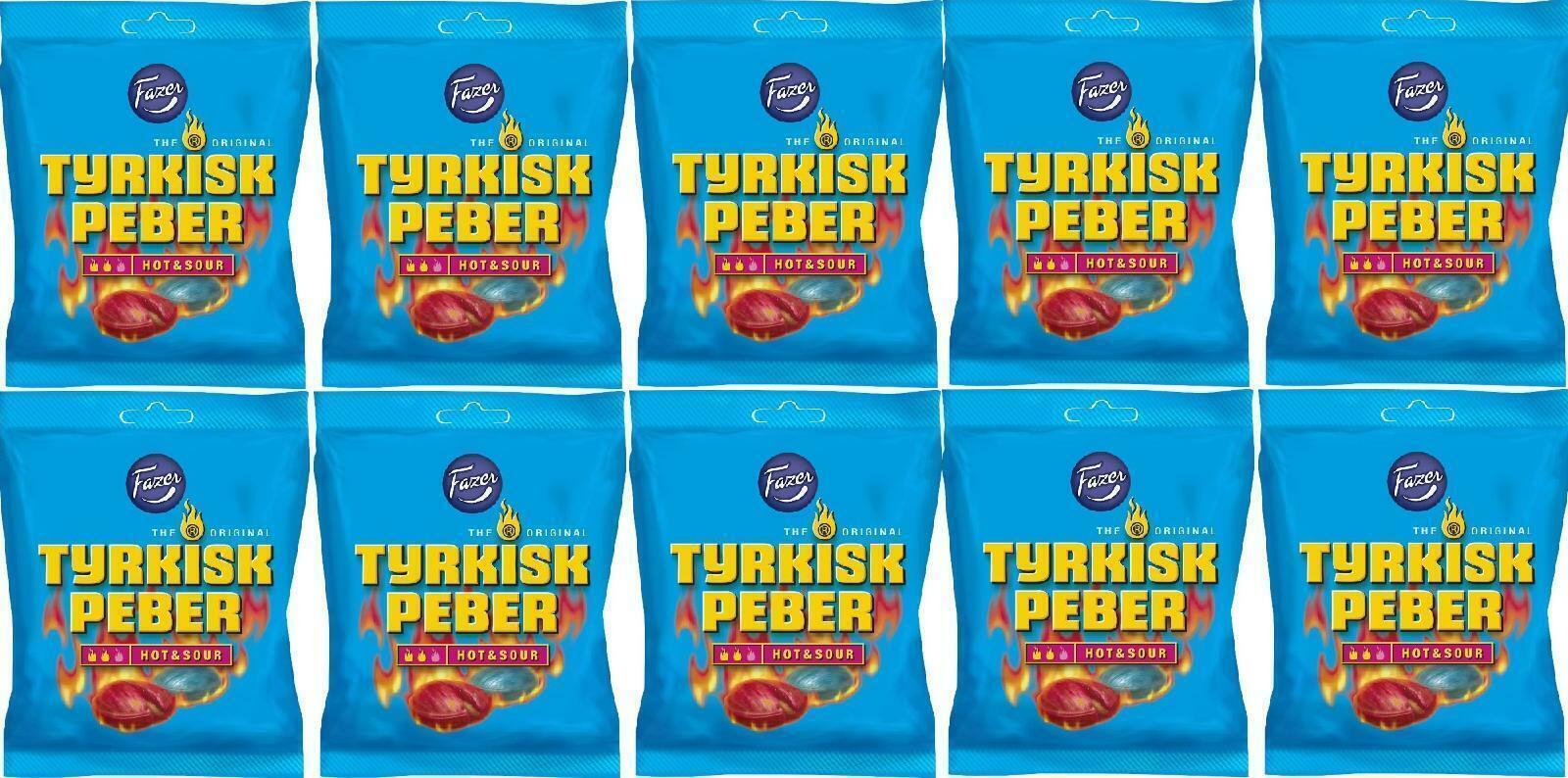 TYRKISK PEBER HOT & SOUR (Turkish Pepper) candy x 10 bags 150g FAZER Finland - $79.19