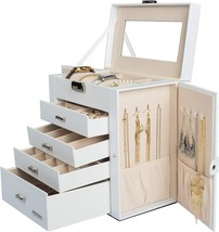 Homde Synthetic Leather Huge Jewelry Box Mirrored Watch Organizer, White - £38.53 GBP