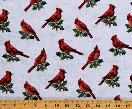 Cotton Birds Animals Winter Snow Trees Christmas Fabric Print by Yard D401.57 - £10.96 GBP