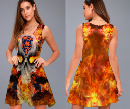 CHICAGO BEARS TEAM FIRE SKULL Vibrant Sublime Print A line Dress - $24.97+