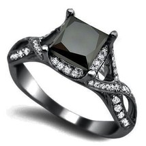 2Ct Lab-Created Princess Cut Black Onyx Engagement Ring 14K Black Gold Over 925 - £80.11 GBP