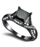 2Ct Lab-Created Princess Cut Black Onyx Engagement Ring 14K Black Gold O... - £80.32 GBP