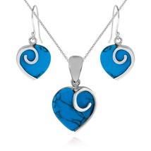 Love Romance Turquoise Hearts .925 Sterling Silver Valentine Jewelry Set - £24.51 GBP