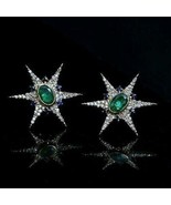 2.00Ct Oval Cut Simulated  Emerald Starburst Stud Earrings 14k Yellow Go... - £76.87 GBP