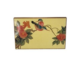 Vintage Blue Red Birds w Hibiscus Flowers Jewelry Wood Box Lara&#39;s Theme - £12.01 GBP