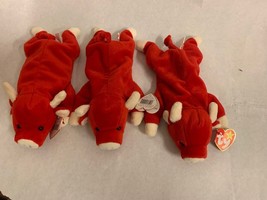TY retired original beanie babies rare “ Snort” the RED BULL lot of 3 - £42.98 GBP