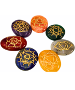 7 Chakra Symbol Engraved Crystal Oval Palm Stones in Pouch - $34.60