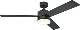 A 52-Inch Matte Black Indoor Ceiling Fan With A Dimmable Led Light Kit And Opal - £146.71 GBP