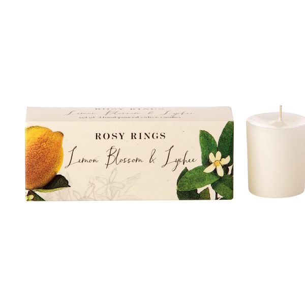 Rosy Rings Lemon Blossom and Lychee Hand Poured Votive Candles Set of 3 - £18.55 GBP