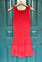 FOREVER 21 Dress Womens Small Watermelon Red Chiffon Ruffle Mini Tank Su... - $14.58