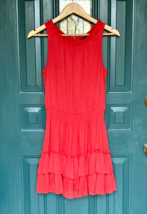 FOREVER 21 Dress Womens Small Watermelon Red Chiffon Ruffle Mini Tank Sundress - $14.58