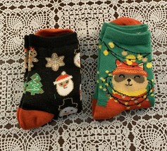2 Pairs Ladies Christmas Crew Socks Size 4 to 10 Gingerbread Sloth Brand New - £9.50 GBP
