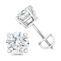 AGS Certified (Near Colorless I1-I2) 1/5Ct Natural Diamond Stud Earrings 14KWG - £166.54 GBP