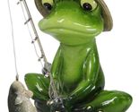 Catch of The Day Green Frog Rod Fishing And Wearing Fisherman Hat Figurine - $25.99