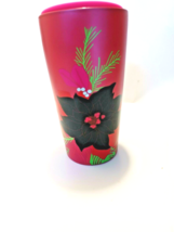 Starbucks Ceramic Tumbler  Poinsettia  Red Pink Lid 12 Oz 2021 Holiday NEW - $17.00
