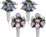 Artificial Cemetery Flowers, Artificial Grave Memorial Flowers with Vase... - $43.45