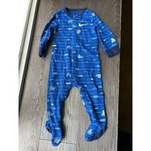 Nike Baby Sports Pattern Footed Sleeper Pajamas Blue Cotton Zip-Up Footi... - $17.00