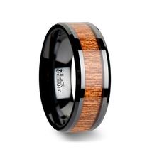 BENIN Black Ceramic Wedding Band Polished Bevels &amp; African Sapele - 6mm - 10mm - $49.99