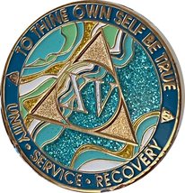 15 Year AA Medallion Elegant Marble Caribbean Aqua Glitter Blue Gold Pla... - £16.43 GBP