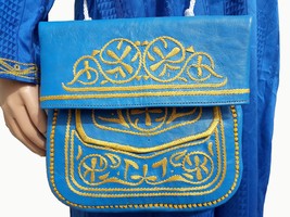 Vintage Handmade Berber Shoulder Bag, Moroccan Blue Leather Cross-body Bag, Unis - £109.63 GBP