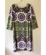 London Times Size 14 Stretch Pullover Elbow Sleeve Shift Midi Dress Mandala - $427.48 MXN