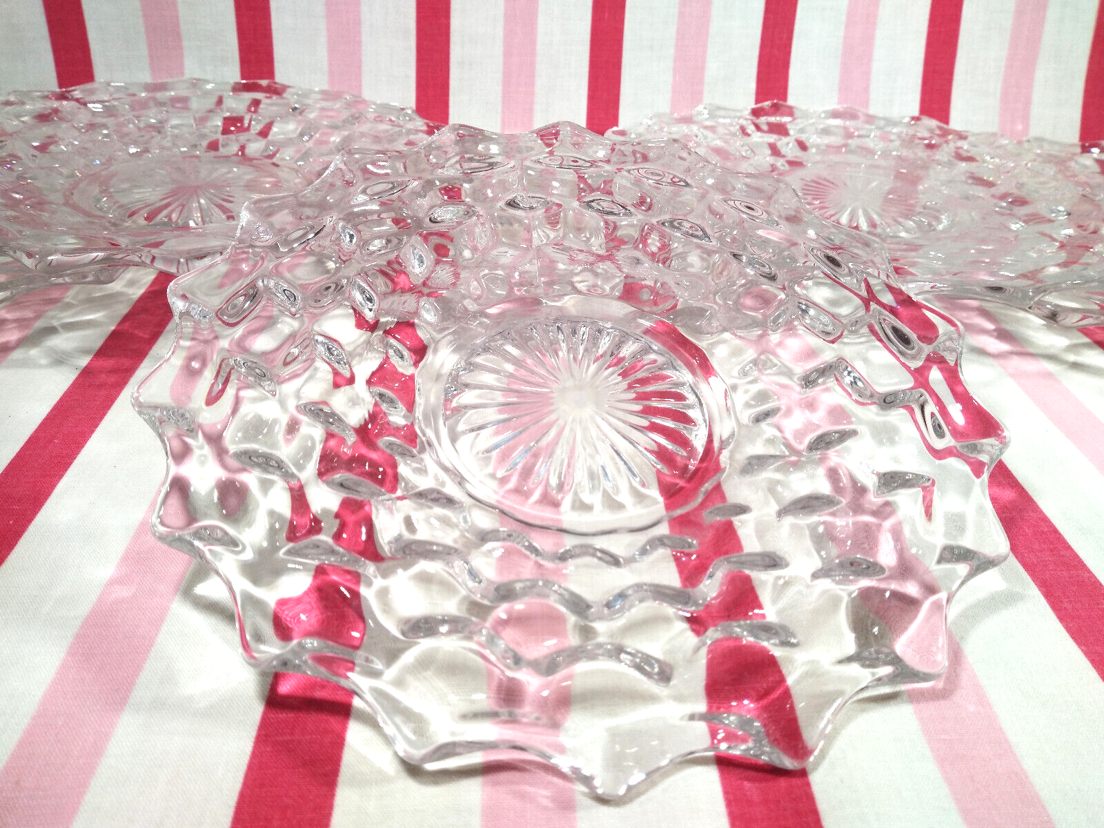 Primary image for Charming Vintage Fostoria American #2056 Clear 6pc Cubist 7" Salad Plates