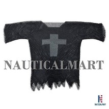 Medieval Blackened Legendary Templar Cross Halloween Chainmail Haubergeon Large - £156.22 GBP