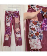 Upcycled Womens Purple Patchwork Pockets Corduroy Pants Jeans Size 6 Hip... - £112.58 GBP
