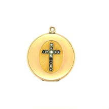 Antique  Gold Filled Victorian Rhinestone Cross Round Photo Locket Charm Pendant - £59.67 GBP