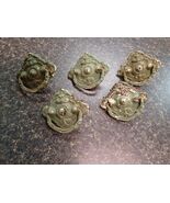 Antique Brass Drawer Pulls Set Of 5 Single Post 3&quot; x 2.5&quot; Bail Handle - $49.49