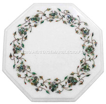 12&quot; Marble Coffee Table Top Pauashell Gems Inlay Marquetry Garden Decor H3103 - £345.42 GBP