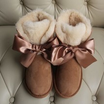 New Bow Natural Sheepskin Wool Woman Snow Boots Lady Warm Winter Boots Brand Gen - £103.45 GBP
