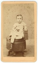 Antique CDV Circa 1870s Cowell Adorable Little Girl Posing on Chair New Haven CT - £7.57 GBP