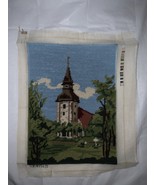 VINTAGE COMPLETED UNFRAMED NEEDLEPOINT Forested Church Scene 11” X 15” - $29.69