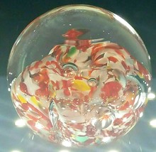 Vintage Art Glass Paperweight Stunning Red White &amp; Yellow Floral Swirl M... - $31.19
