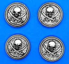 Skull &amp; Crossed Swords Pirate Concho Conchos 1 3/16&quot; Four Count ***Cool !! - £8.05 GBP