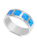 Sterling Silver October Cushion Blue Simulated Opal Ring - £45.55 GBP+