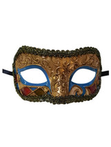 Titan Bright Blue Gold Masquerade Mardi Gras Prom New Years Ball Mask - £8.56 GBP