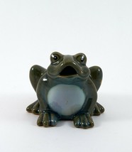 Green Frog Figurine Ceramic Sitting Croaking Mouth 4.75&quot; Vintage - £8.78 GBP