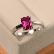 Solid 925 Sterling silver Red Ruby Handmade engagement prong Ring Size  7.5 - £70.51 GBP