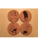 Set of 4  Laser Engraved Cork Coasters The Simpsons Homer, Marge, Bart, ... - £16.15 GBP