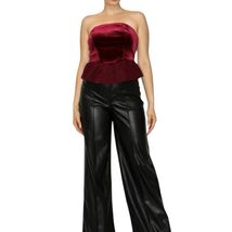 Haute Monde Burgundy Velvet Peplum Top Size S Strapless Ruffle NYE Opera... - $19.79